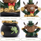 Valery Madelyn St Patricks Day Decorations for Home, 2Pcs Highland Cow Decor with Shamrock Pot of Gold, Irish Resin Leprechaun Figurines St Patricks Day Tiered Tray Decoration Table Centerpiece, 4.5" - Image 6