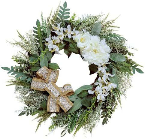 Petalivebloom 22-Inch Eucalyptus Wreath with Lace Bow for Front Door by Unknown