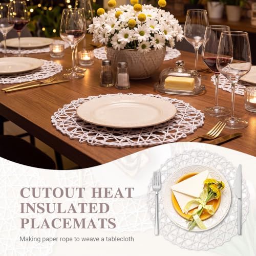 Threehoney Paper Braided Round Placemats, Set of 36, White, 13 in - Image 4
