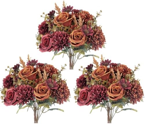 GTIDEA 6 Pcs Artificial Fall Flowers Silk Fall Bouquet Fake Rose Orange by GTIDEA