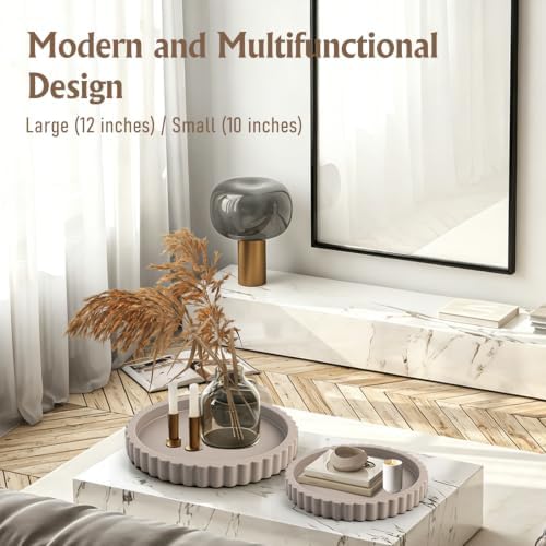 2 Pcs Round Trays for Coffee Table Decor, Decorative Tray for Perfume, Candle, Soap, Plants, Circle Coffee Table Trays for Living Room, Bathroom & Table Tray Decor - Image 4