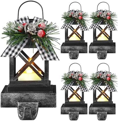 Therwen 4 Pcs Christmas Stocking Holders Lantern, LED, Classic, Black by Therwen