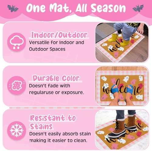 Tinideya 2 Pcs Pink Halloween Welcome Doormat 23x35 in Layered - Image 5