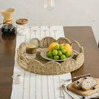 Wicker Tray, Handwoven Woven Tray with Handles and Scalloped Edge, Round Wicker Basket for Home Decor and Organizing, 16.9" L x 16.9" W x 3.5" H - Image 2