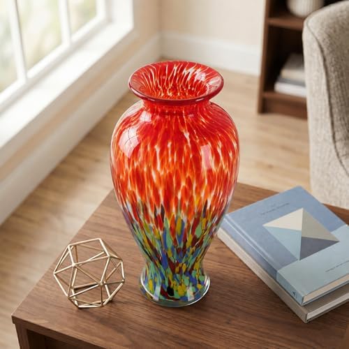 Red Green Hand Blown Glass Vase 11.8" Tall Beautiful Designer Flower Vase - Image 5