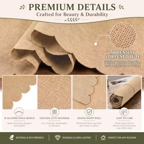 Jecery 6 Pack Scalloped Burlap Table Runners, 12 x 72 Inch - Image 3