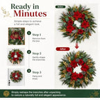 28 Inch Christmas Wreath for Front Door, Red Poinsettia Rose Holiday Wreath - Image 5