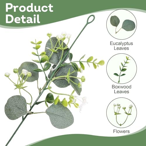 BonBloom's 4 Pack Artificial Eucalyptus Garland with White Flowers, Faux Greenery Garland Decor 5.9 FT Fake Spring Garlands for Table Mantle Hanging Vines Wedding Backdrop Arch Wall Decor - Image 4