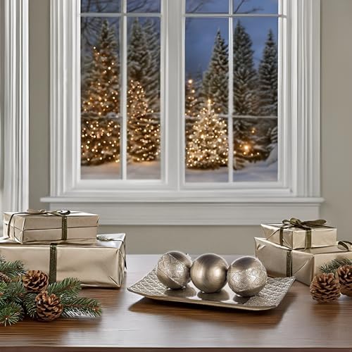Creative Scents Dublin Silver Decorative Tray and Orbs Balls Set - Centerpiece Bowl with Balls for Dining room Table, Rustic Coffee Table Decor for Living Room Decor, Gift Boxed - Image 2