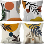 4 Pcs/Set Abstract Line Throw Pillow Covers Boho Sun Moon Arch Botanical Leaves Geometric Lines Plants Linen Throw Cushion Cases for Couch Sofa Bedroom Decorative, 26"x26" by VieSavaran