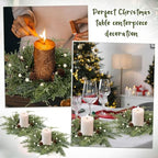 24 PCS Christmas Wreath Christmas Kitchen Cabinet Wreaths with Burlap Ribbon Mini Wreath Pine Garland Frosted Cedar Pine Cone Hanging Garlands Candle Rings for Front Door Window Chair Wall - Image 6