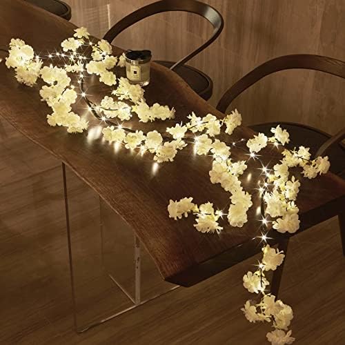 LITBLOOM Cherry Blossom Garland with Lights Battery Operated with Timer 96 Fairy Lights 6FT, Lighted White Flower Garland for Mantle Fireplace Wedding Party Spring Decoration Indoor Outdoor - Image 4