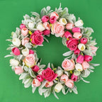 Yawwind 20 Inches Summer Wreath for Front Door Farmhouse Summer Door Wreaths Elegant Spring Floral Wreath with Tulips Rose Flocked Lambs Ear for Wall Window Porch Indoor Decor - Image 7
