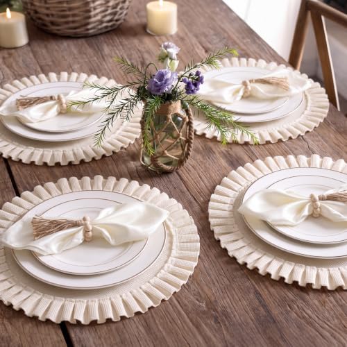 Gejoy 18 Pcs Burlap Placemat Wood Napkin Ring Dinner Napkin, Ivory - Image 5
