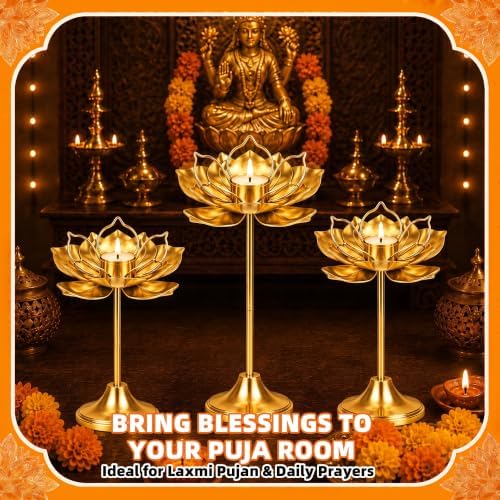 3 Pcs Diwali Lotus Candle Holders, Detachable Tealight Stands for Pooja - Image 4