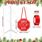 Geelin 39.37 Inches Inch Christmas Wooden Stocking Holder Stand Freestanding Christmas Stocking Stand Rack with 7 Hooks with Red Ribbon for Xmas Living Bedroom Room - Image 3