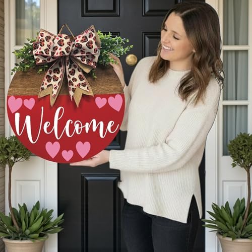 Wood front door sign Wood sign Home decor Welcome sign Sign for front door House warming gift Wedding gift (Welcome Hearts(DS071(A60) S005), 30" Width) - Image 3