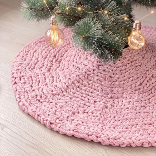 Shappy Pink 36 Inch Chunky Knit Christmas Tree Skirt Crochet Tree Skirt by Shappy