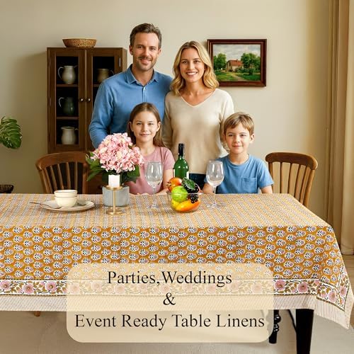 CPC Yellow Citrine Block Print 100% Cotton Rectangle Tablecloth 54x54 Inch - Image 3