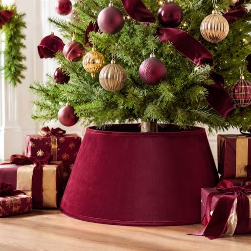 Skylety Burgundy Red Velvet Christmas Tree Collar 24‘’ Tree Base Cover - Image 4