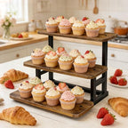 Lilybud--lily 3 Tier Cupcake Stand, Wooden Risers Display Stands Stepped Dessert Table Display Set with Metal Frame Tiered Tray Stand Serving Trays for Party Farmers Market Display - Image 3