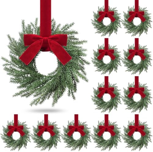 12 Pcs Christmas Small Norfolk Wreaths 12.6 Inch Xmas Pine Wreaths by Luinabio