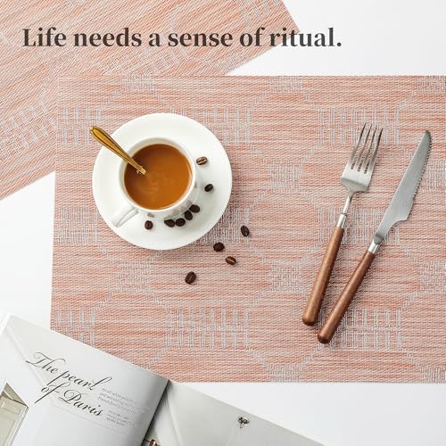 Leetaltree Coral Placemats Set of 12 - Heat Resistant Non-Slip Place mats for Dining Table, Washable Durable PVC Vinyl Woven Table Mats（Coral, 12） - Image 6