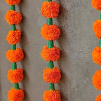 Desi Favors 6 Ft Orange Marigold Garlands | Artificial Flower Garlands | Hosuewarming Indian Wedding Decoration, Plastic Bulk Floral Garlands Wall Decor, Backdrop, Diwali Decor | (Pack of 5) - Image 4