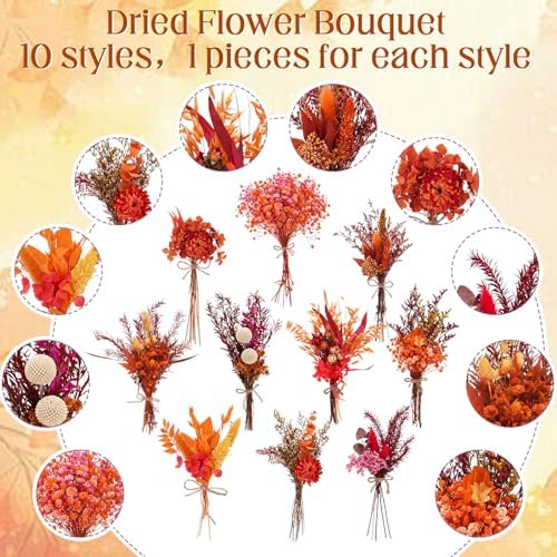 Nuanchu 10 Pcs Fall Dried Flowers Bouquet Boho, 10 Glass Vase, Rope - Image 3