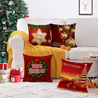 Set of 4 Christmas Pillow Covers 22x22 Inch Xmas Pillow Cases Velvet Throw Pillow Covers Red Gold Winter Holiday Cushion Covers Outdoor Couch Sofa Home Decorations for New Year - Image 4