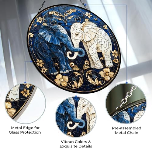 Customized Gentle Elephants Art Nouveau Stained Glass Window Hanging, Stained Glass Suncatcher for Women, Window Decor Perfect Home Décor 12" - Image 3