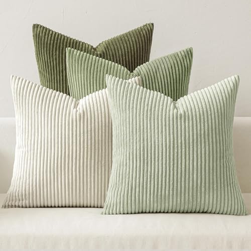 MIULEE Soft Corduroy Decorative Throw Pillow Covers Light Green 16x16 by MIULEE