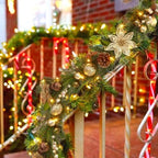 6ft Prelit Christmas Garland with 20 Lights, Xmas Fake Vines with Bows Christmas Balls Flowers Berries Greenery Christmas for Front Door Fireplace Mantel Porch Holiday Decorations - Image 3