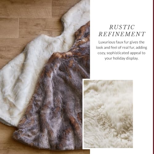 Balsam Hill Lodge Faux Fur Christmas Tree Skirt - Premium Rustic and Luxurious Fur Accents in Brown and Ivory for Tree Decor, Ivory, 48" - Image 4