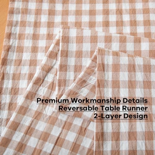 Taupe White Plaid Gingham Ruffle Table Runner Cabinet Cover 13"x108" - Image 5