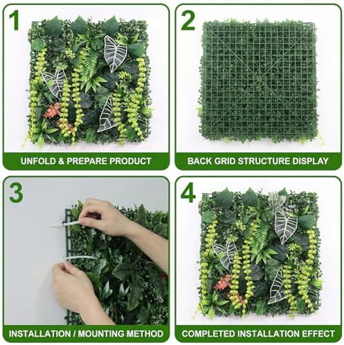 4 Pack 20"x20"Grass Wall Panels-Artificial Boxwood Panels for Greenery Wall Backdrop,UV-Protected Greenery Wall Backdrop Faux Greenery for Indoor Outdoor Decor,Garden Fence,Wedding,Privacy Screen - Image 4