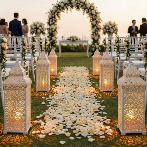Vela Lanterns Decorative Indoor Moroccan Floor Candle Holder, White, XL - Image 3