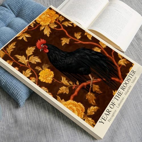 Elegant Chinese Lunar Year of the Rooster Art Print – Golden Chrysanthemum Zodiac Wall Decor for Home Bathroom Living Room Kitchen – Aesthetic Family Wall Decor Prints 16X24 in Black Framed - Image 3
