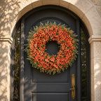 32" Large Artificial Silk Flower Eucalyptus Wreath for Outdoor(Fall Orange) - Image 2