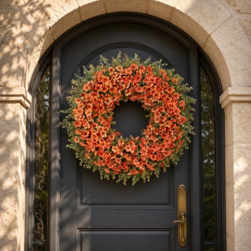 32" Large Artificial Silk Flower Eucalyptus Wreath for Outdoor(Fall Orange) - Image 2