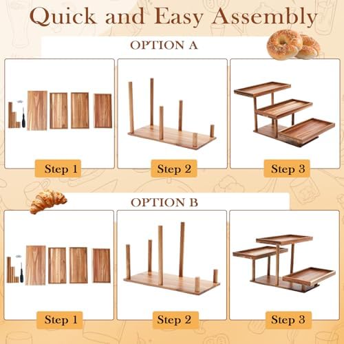 Sintuff 3 Tier Acacia Wood Cupcake Stand, Tiered Dessert Display Tray - Image 4