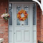 Artificial 20 Inch Autumn Front Door Wreath with Pumpkin Hydrangea Berry Maple Leaves - Fall Farmhouse Orange Wreath for Home Wall Window Harvest Festival Thanksgiving Indoor Outdoor - Image 6