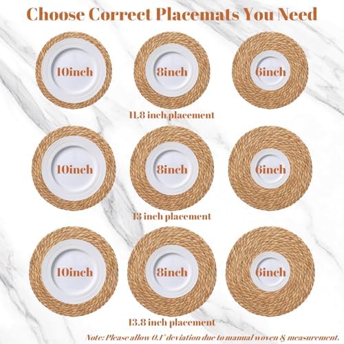 Round Woven Placemats Set of 6, 13.7 Inch Boho Farmhouse Rattan Placemats Rustic Braided Wicker Table Place Mats Chargers for Dinner Plates - Image 3