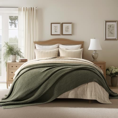 EVERGRACEHOME Chunky Chenille Knit Throw Blanket, 108x92, Olive Green by EVERGRACE