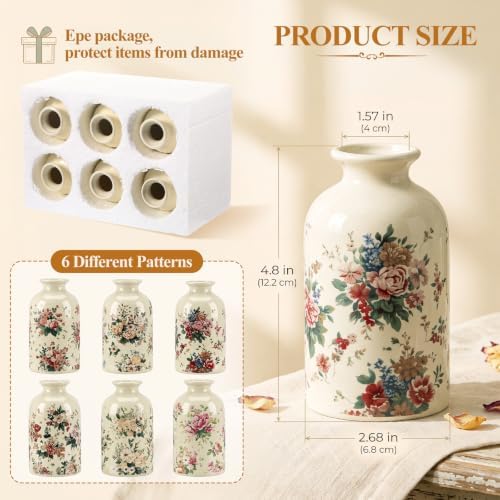6 Pcs Ceramic Small Vintage Vase Rustic Farmhouse Vase Set - Image 2