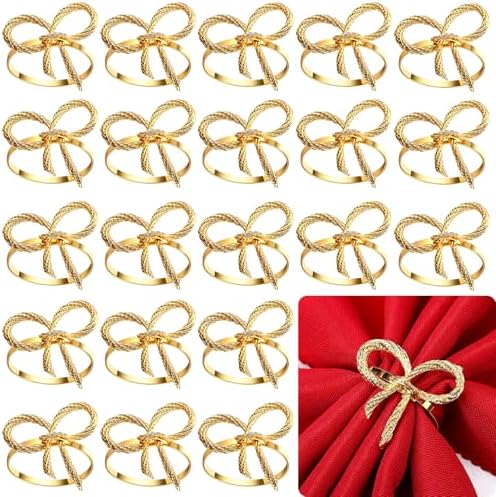 Bokon 50 Pcs Gold Napkin Rings Metal Napkin Holders Bulk, Bow Tie by Bokon