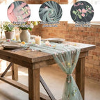 3 Pcs Wildflower Table Runner 118 x 27.5 Inches Spring Summer Floral Tulle Runner for Wedding Party Dining Decor, Light Pink White Sage Green Polyester Lace Runner - Image 3