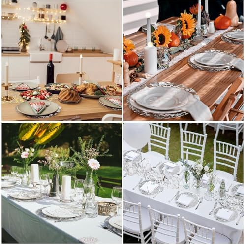 Silver Disposable Placemats 13 Inch Metallic Foil Place Mats Pressed 100 Pack Thin Doilies Table Mats for Home Decoration Dining Table Wedding Birthday Party - Image 5