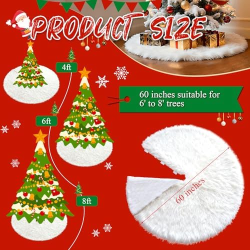 Christmas Tree Skirt 60 Inch White - Fluffy Faux Fur Christmas Tree Mat & Decoration for Indoor Outdoor Use - Image 4