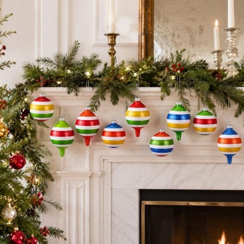 Soulchen 10 Pcs Vintage Glass Christmas Ornaments, Stripes, Festive - Image 3